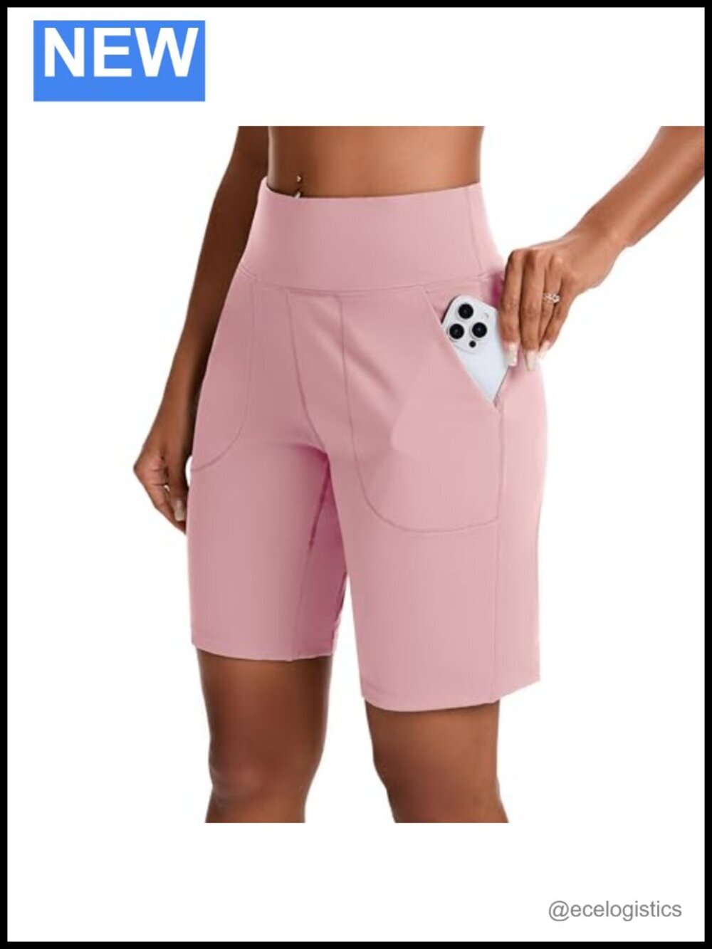 Women's High Waisted Bermuda Shorts with Zipper Pocket Athletic Running Workout